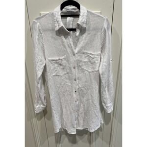 4our Dreamers White Cotton Gauzy Swim Cover Up Button Up Beach Pool Resort Vacay